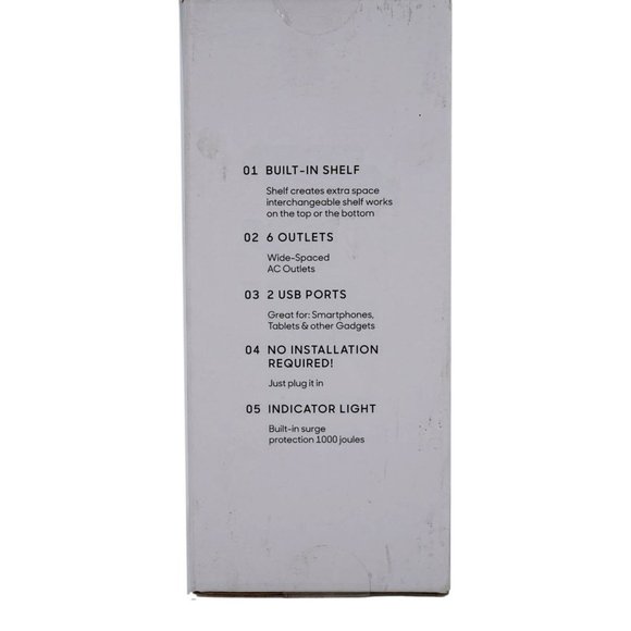 Sharper Image Socket Shelf White 6 AC Outlets 2 USB Ports Surge Protection New - Picture 7 of 7